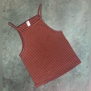 [SOLD] american apparel rust/orange and black striped ribbed spaghetti tank top